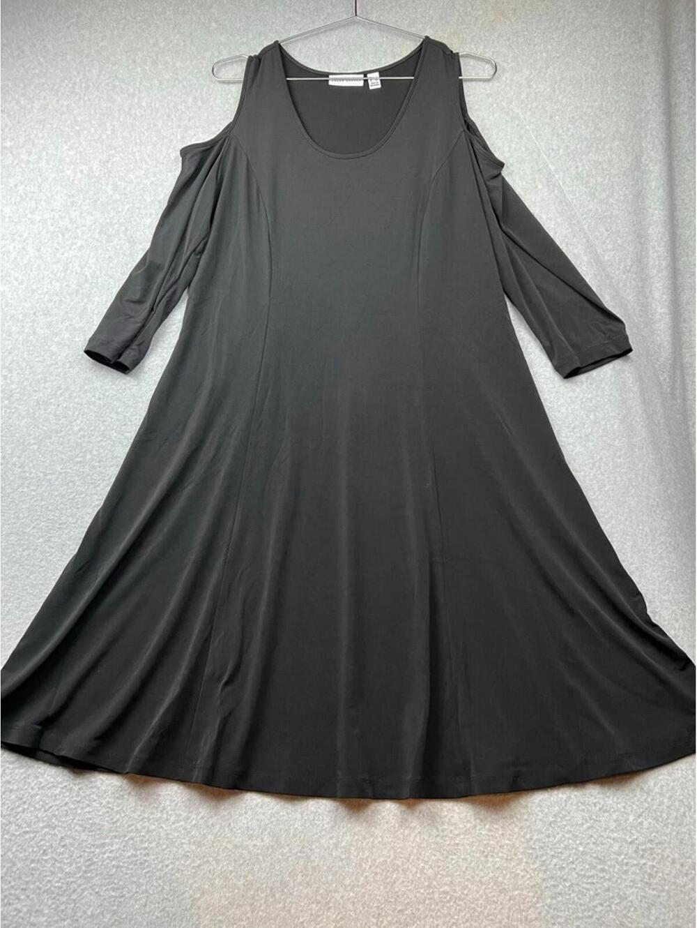 Susan Graver Fit Flare Dress Knee Length Womens Size L Stretchy Black Casual